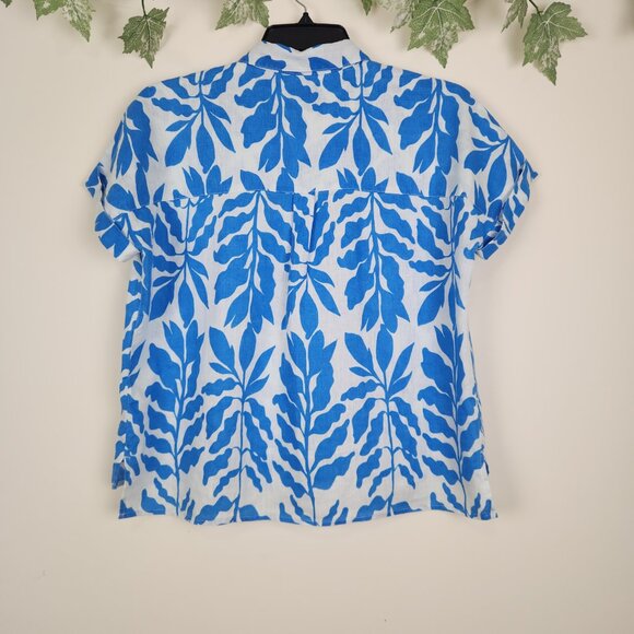 Rachel Zoe Size M Blue White Linen Boxy Relaxed Fit Women's Top Blouse - Picture 4 of 6